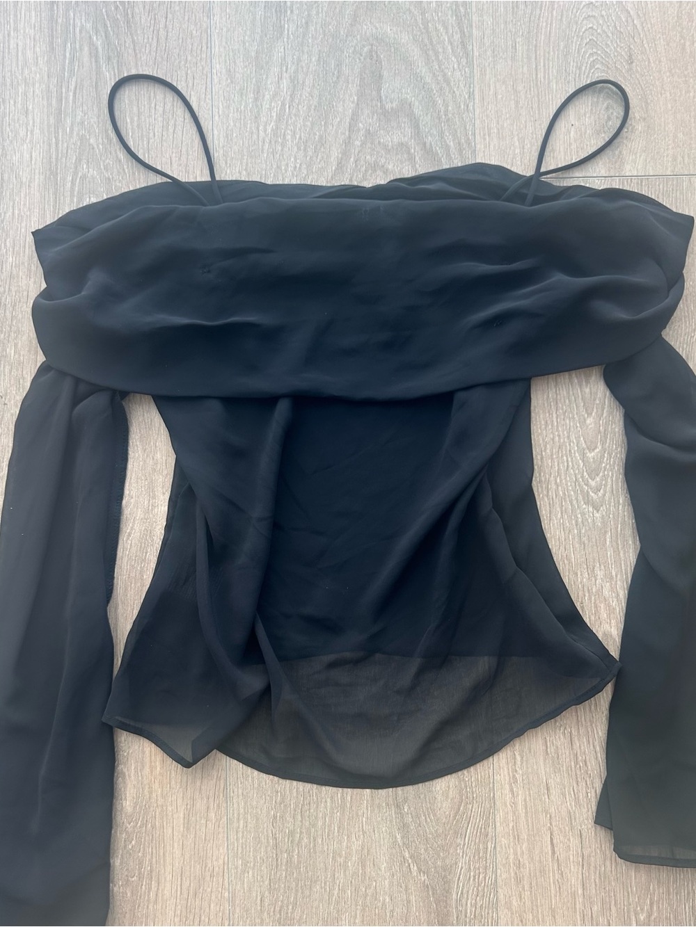 H&M Black Off-Shoulder Sheer Sleeve Womenβs Top